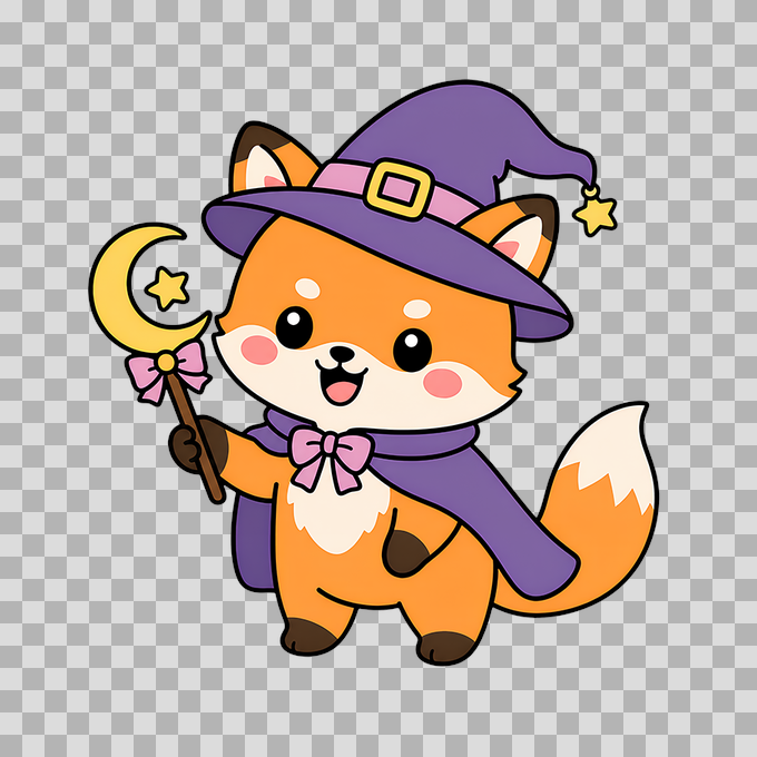 Cute Witch Fox Halloween Character Free PNG mockup