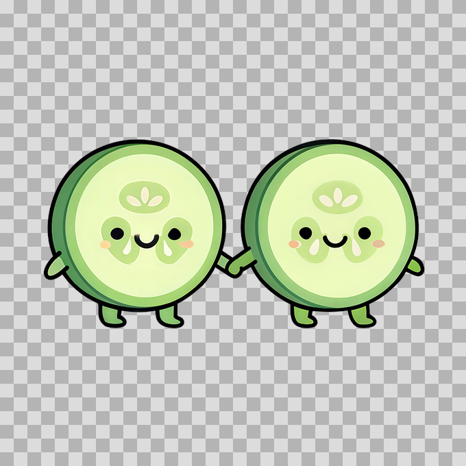 Two Cute Cucumber Characters Holding Hands Free PNG mockup