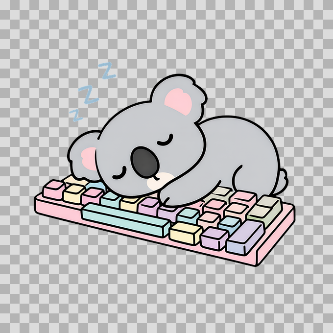 Sleeping Koala on Keyboard Free PNG mockup